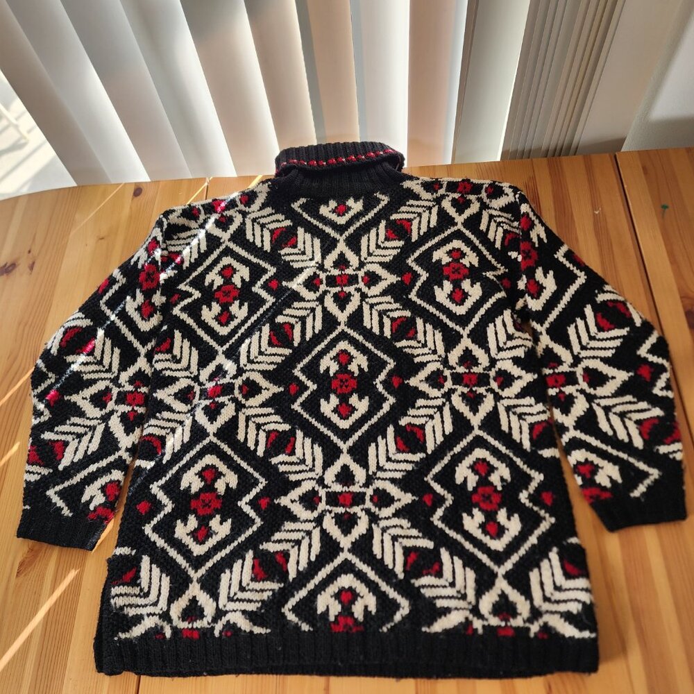 Vintage Jones New York Red Black White Wool Thick Turtleneck Oversized Sweater M - Picture 9 of 14